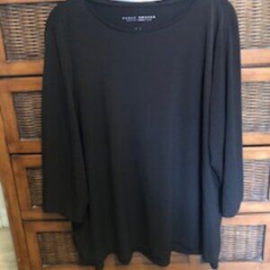 Susan Graver Liquid Knit 3/4 Sleeve Bateau Neck Top-- Black - 2X
